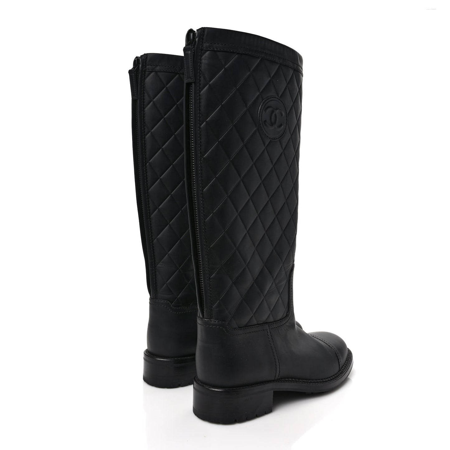 Oily Calfskin Quilted High Boots 39.5 Black