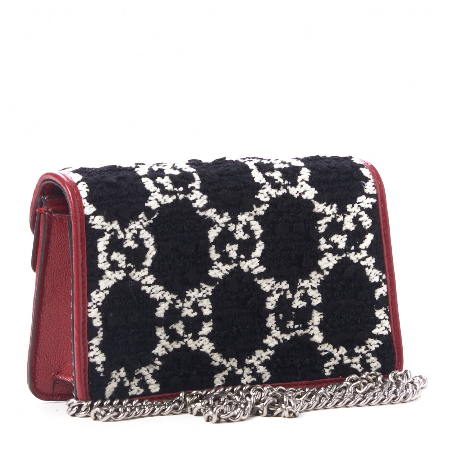 Tweed GG Monogram Super Mini Dionysus Shoulder Bag Black White Romantic Cherry