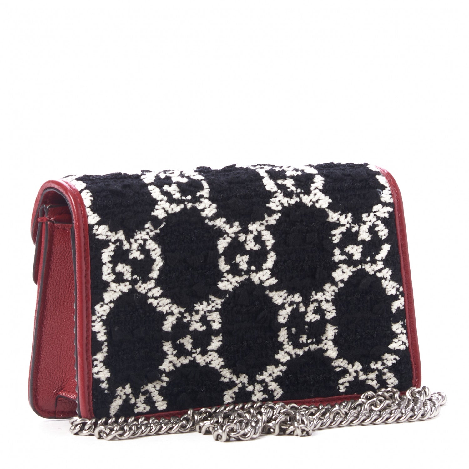 Gucci Tweed GG Monogram Super Mini Dionysus Shoulder Bag Black White Romantic Cherry 3 of 9