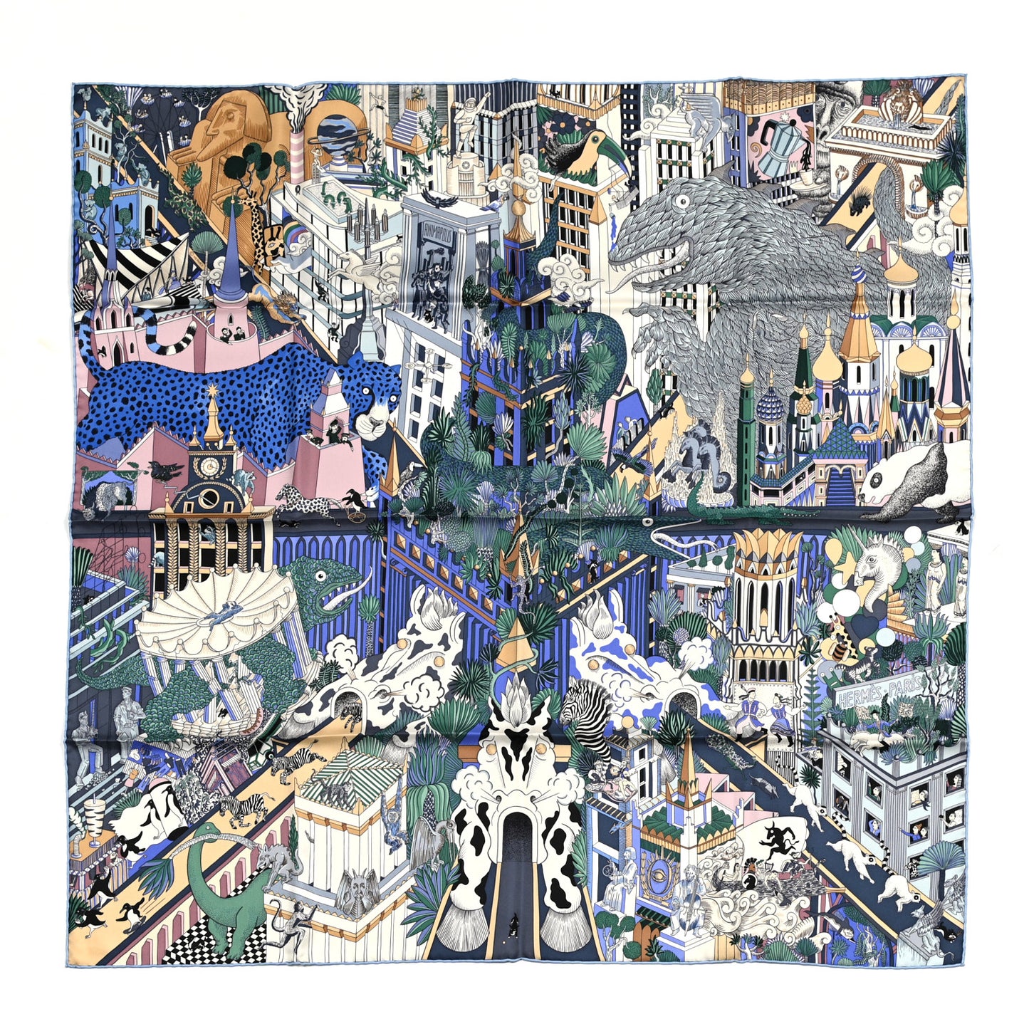 Silk Animapolis Scarf 90 Bleu Gris Vieux Rose