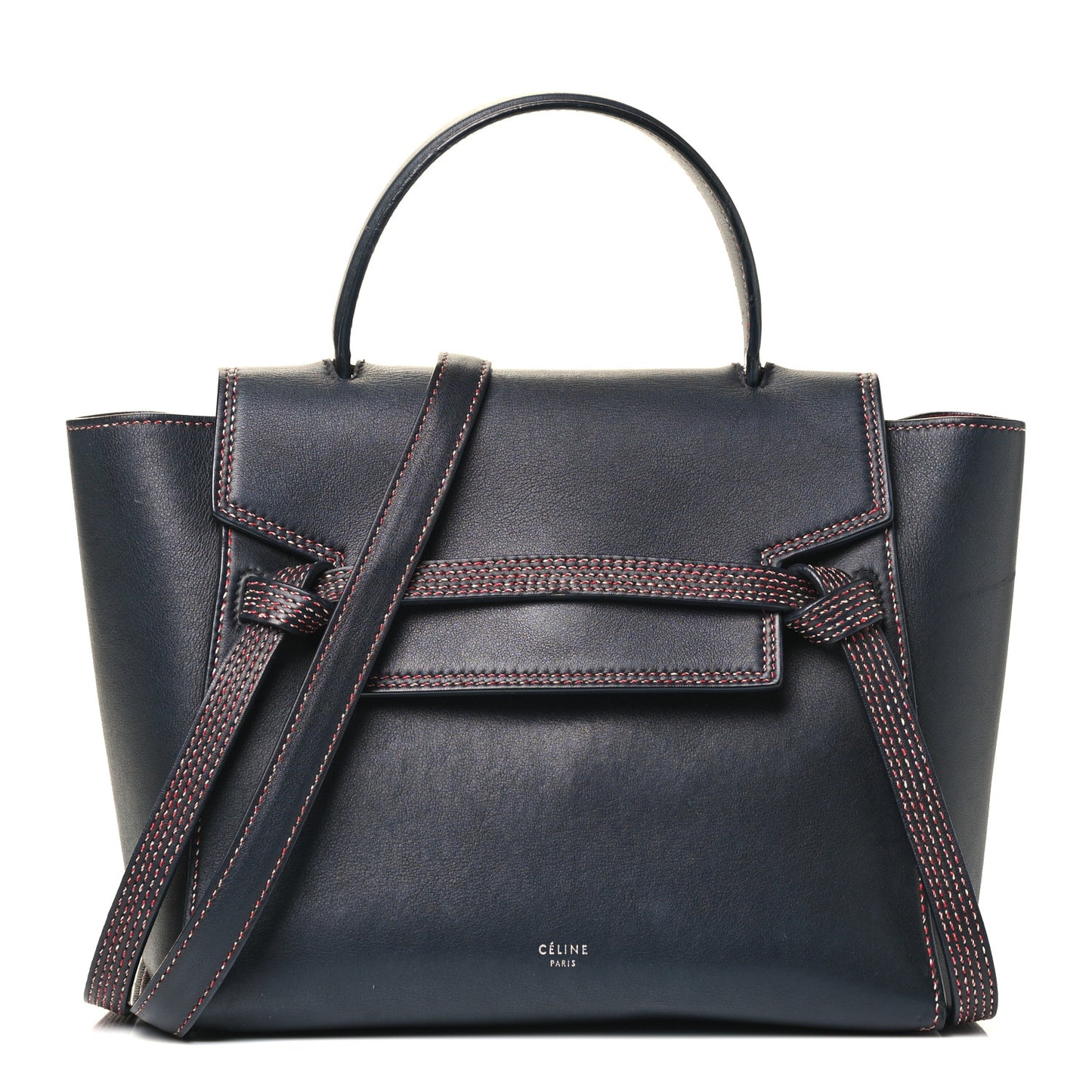 Smooth Calfskin Micro Bi-Color Braided Belt Bag Navy