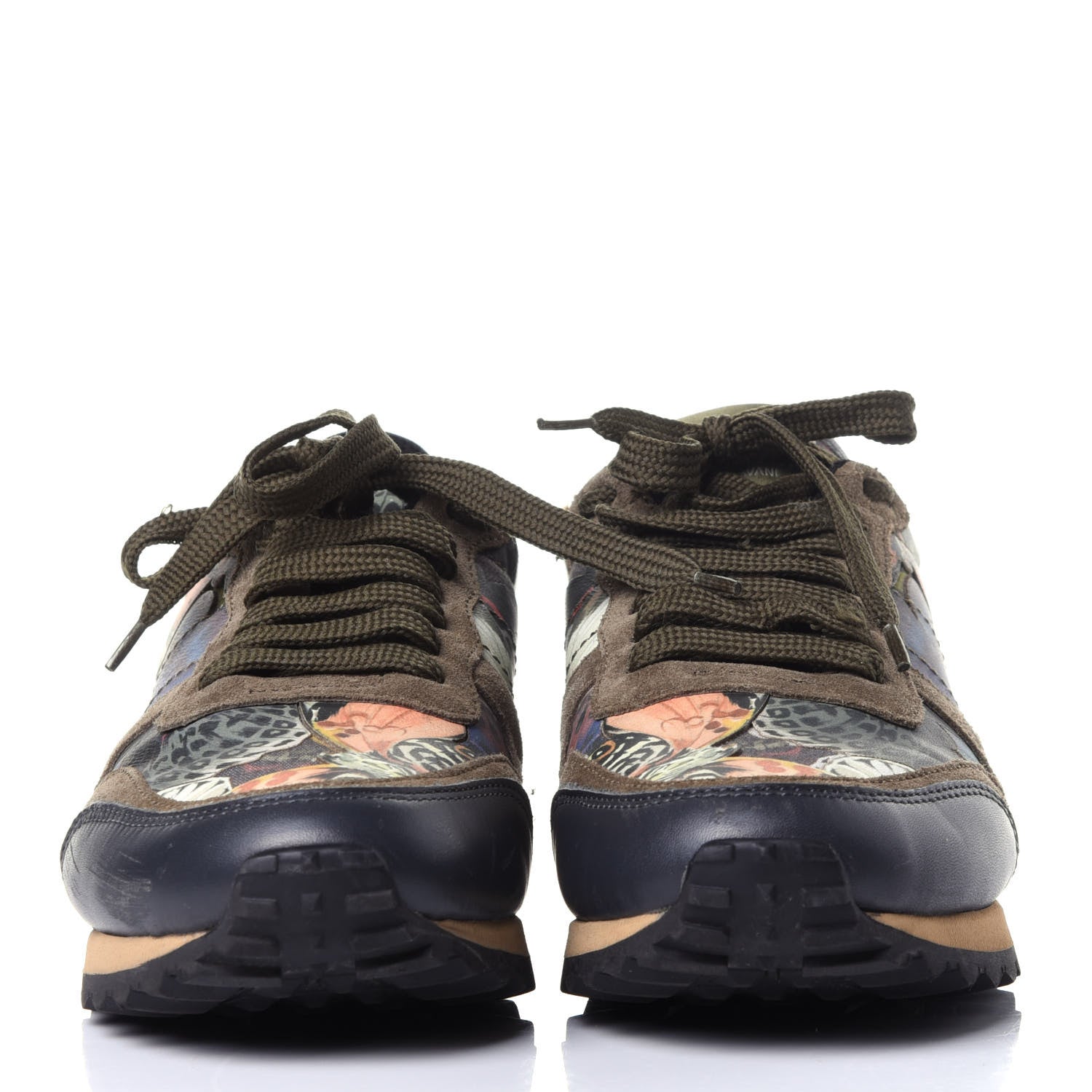 Valentino Garavani Nappa Fabric Suede Camubutterfly Womens Rockrunner Sneakers 37 Multicolor 2 of 10