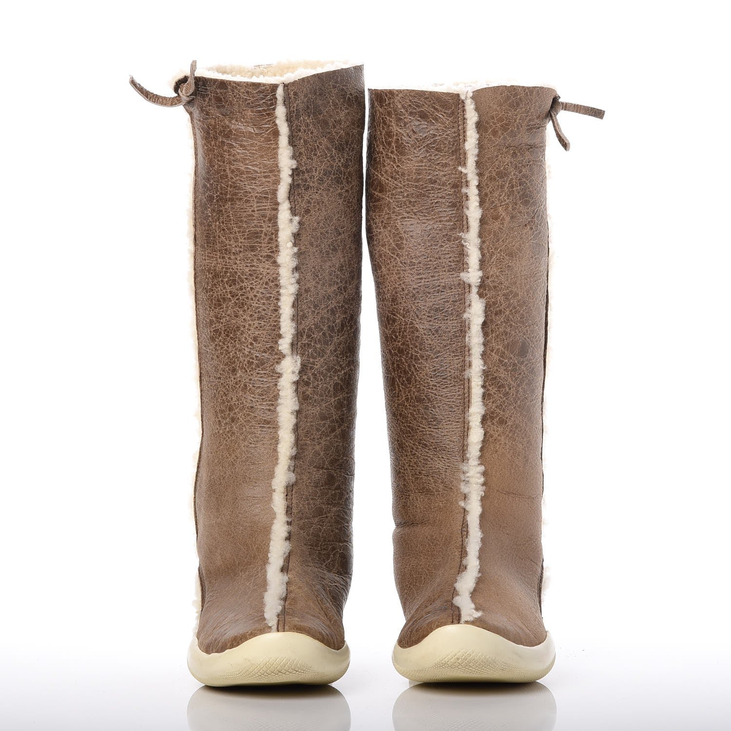 Prada Shearling Tall Boots 36.5 Beige 2 of 9
