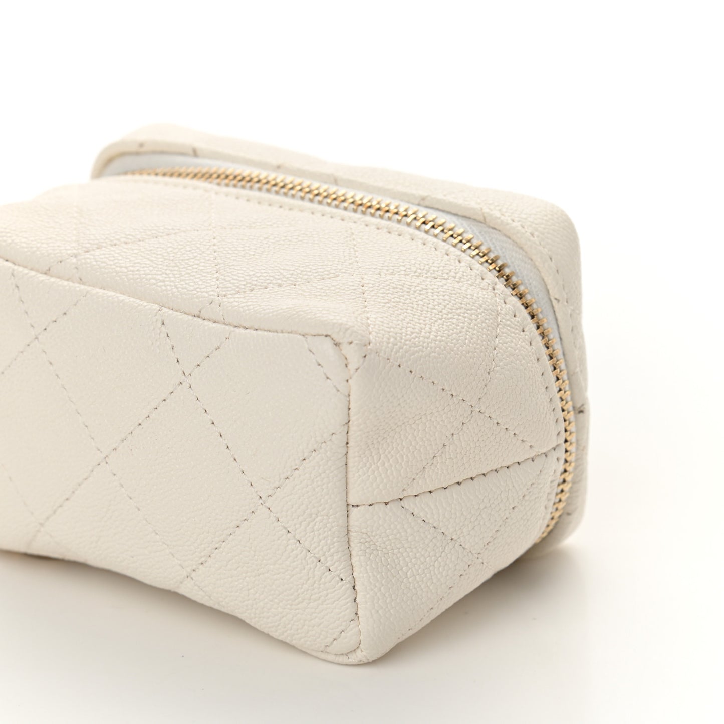 Caviar Quilted Mini Top Handle Vanity With Chain White