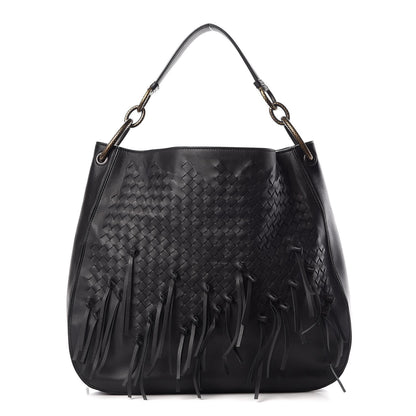 Bottega Veneta Nappa Intrecciato Large Loop Fringe Hobo Black 1 of 20