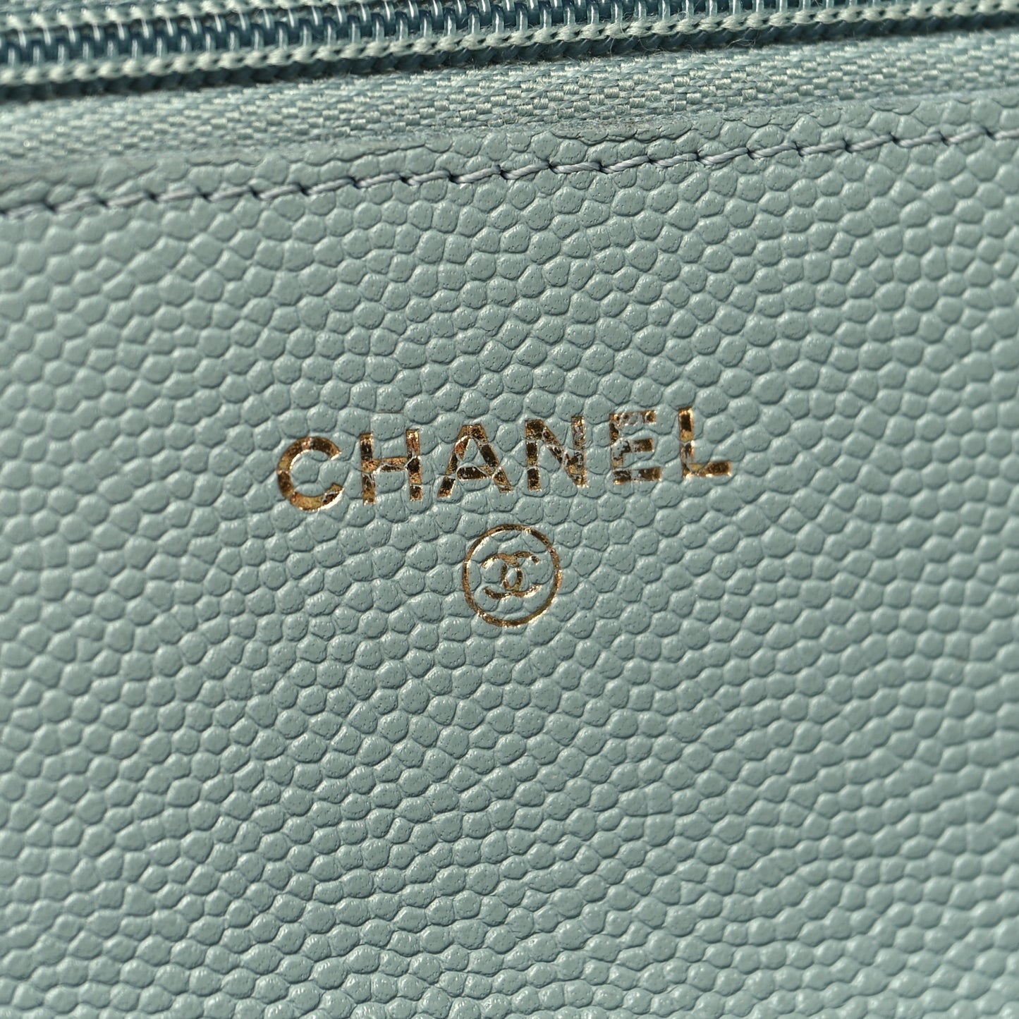 Caviar Quilted Wallet on Chain WOC Light Blue