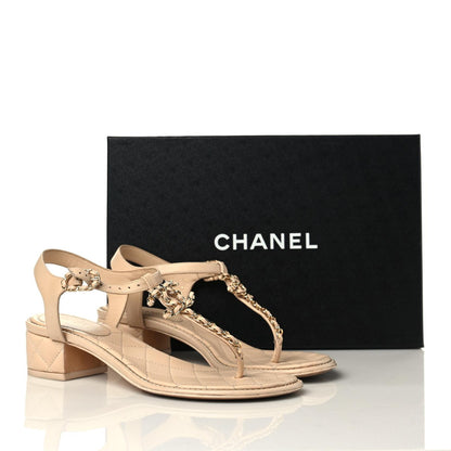 Chanel Lambskin Chain CC Logo Thong Sandals 38.5 Beige 10 of 10