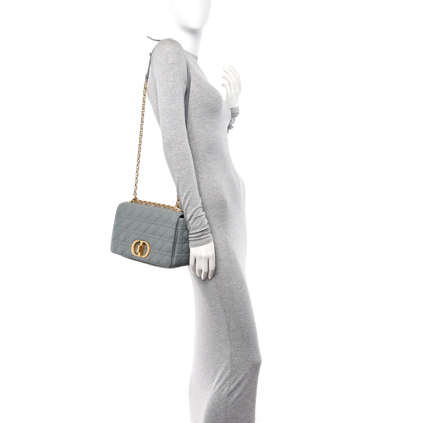 Grained Calfskin Cannage Large Caro Bag Grey Stone