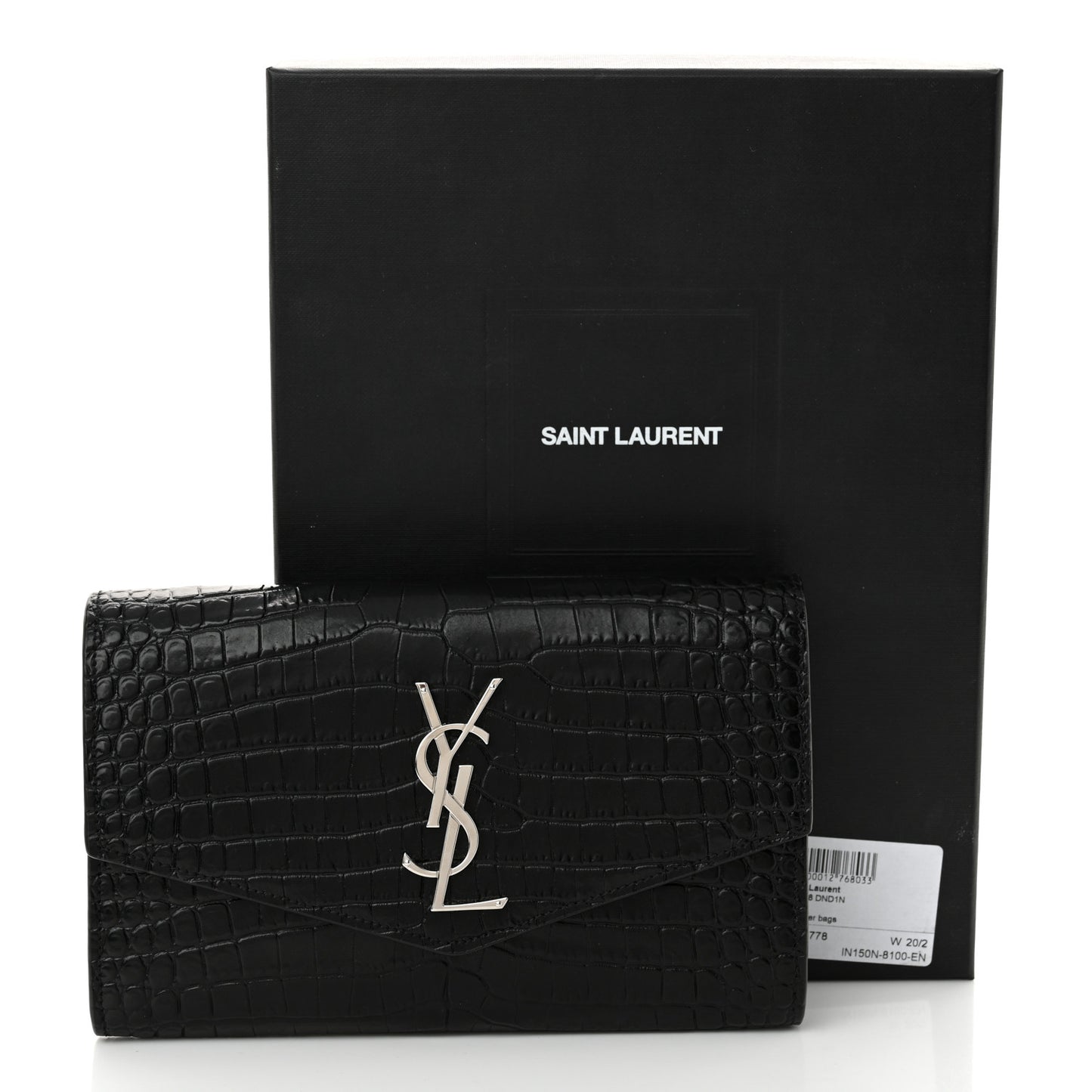 Calfskin Crocodile Embossed Monogram Uptown Chain Wallet Black