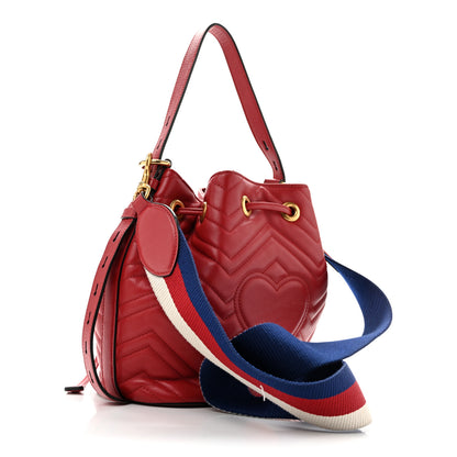Gucci Calfskin Matelasse Sylvie Web GG Marmont Bucket Bag Hibiscus Red 3 of 14