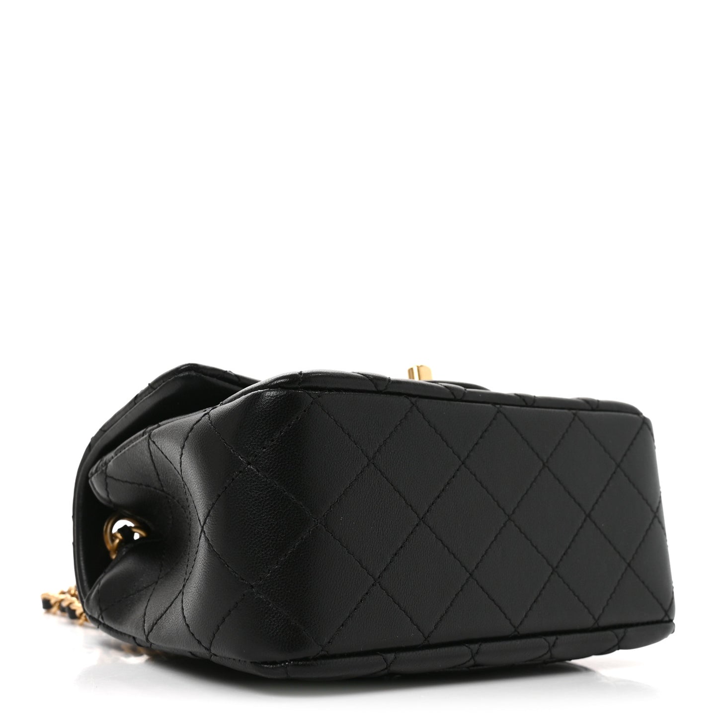 Lambskin Quilted Mini Pearl Crush Flap Black