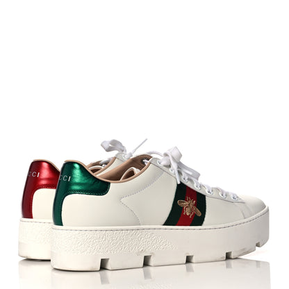 Gucci Calfskin Web Bee Embroidered Womens Ace Platform Sneakers 38.5 White 4 of 11