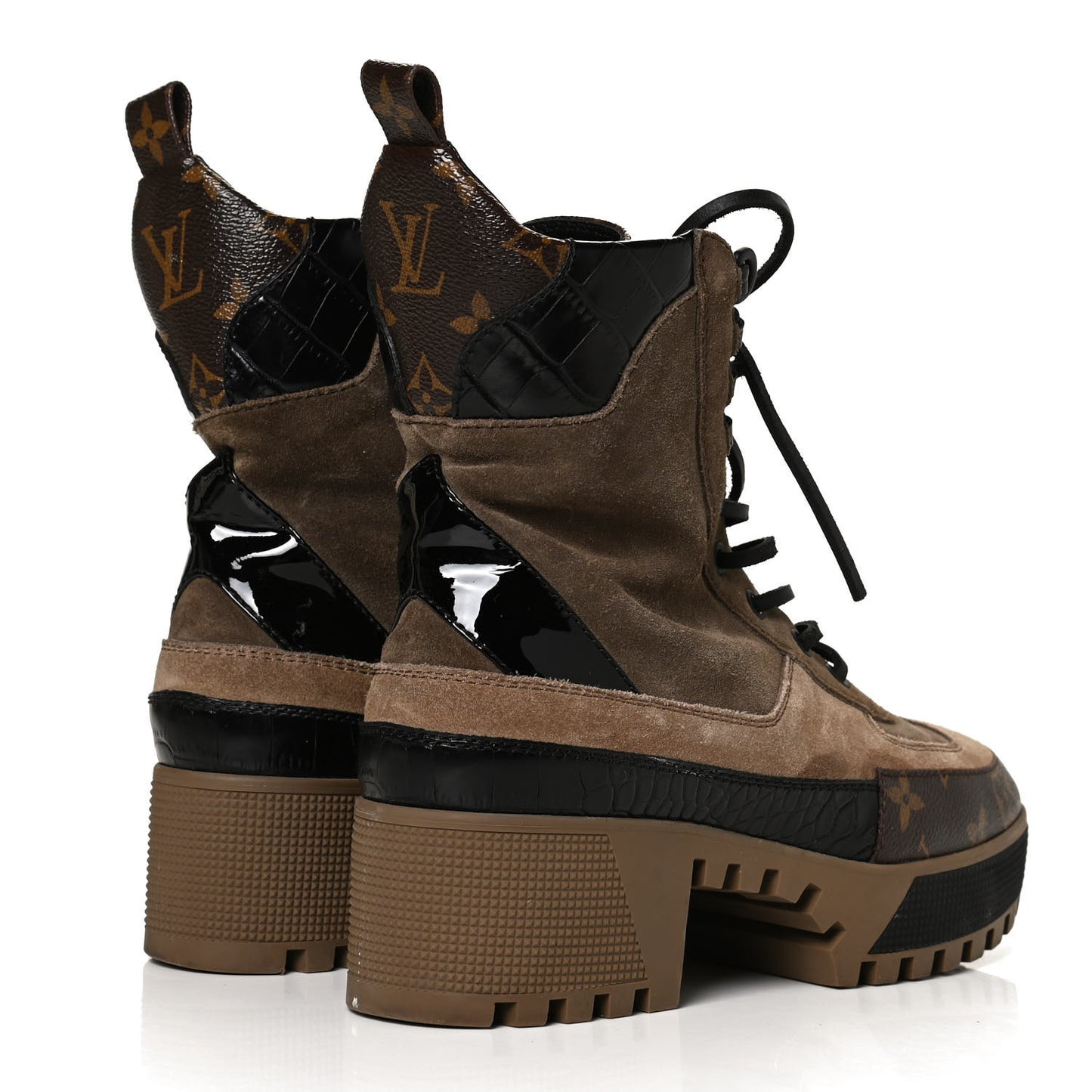 Suede Calfskin Monogram Laureate Platform Desert Boots 37.5 Taupe