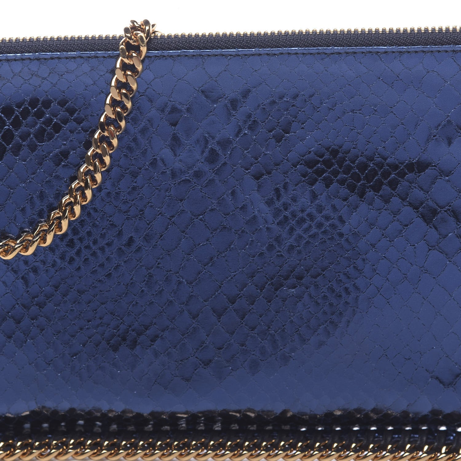 Stella McCartney Metallic Faux Snakeskin Falabella Clutch Blue 10 of 11