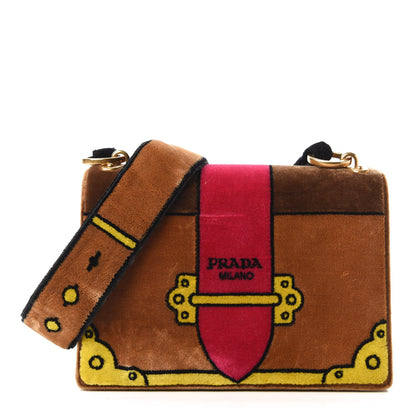 Prada Velluto Ricamo Cahier Shoulder Bag Cammello 1 of 9