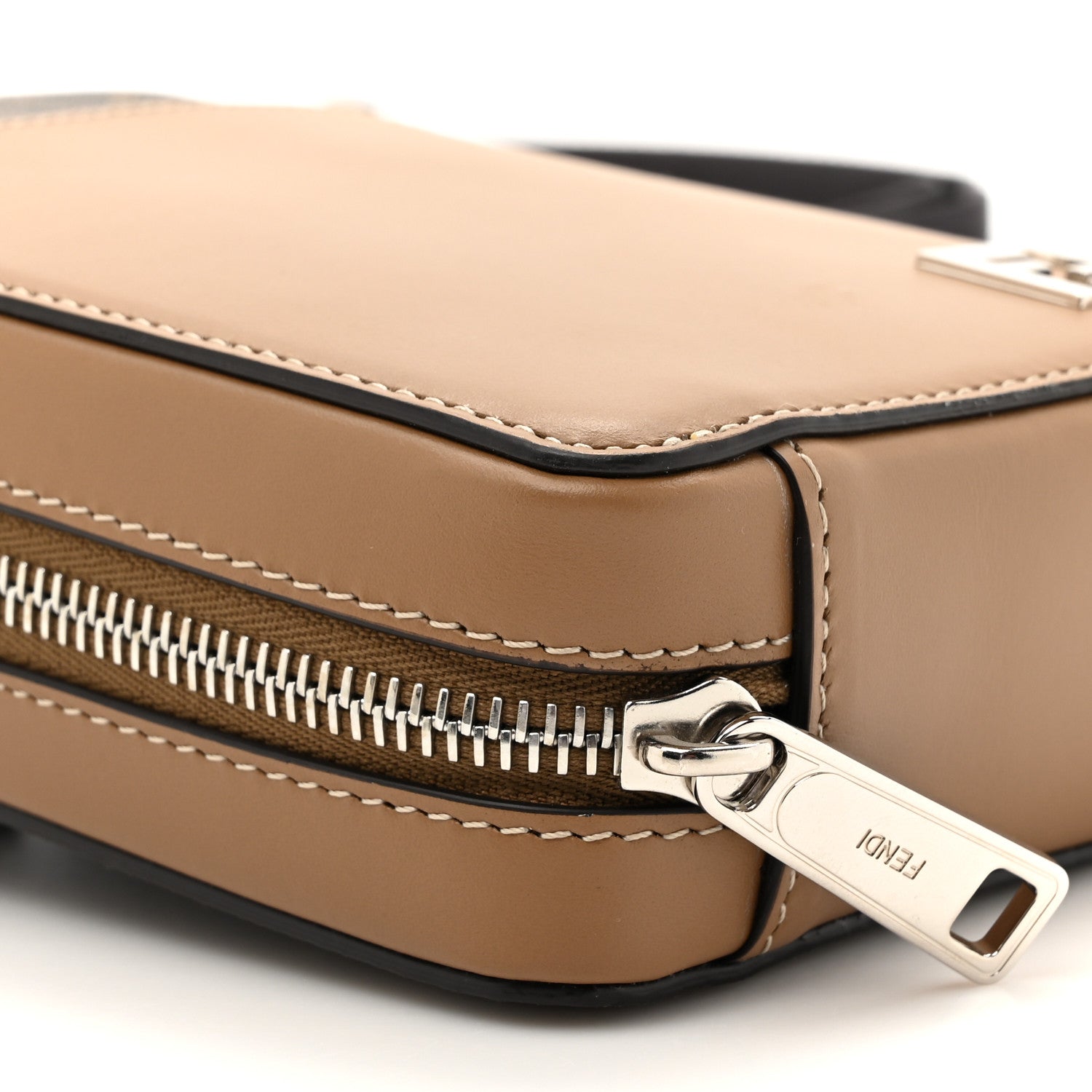 Fendi Glazed Fabric Vitello FF 1974 Bi-Color Phone Pouch Tobacco Moro Sand Black 10 of 11