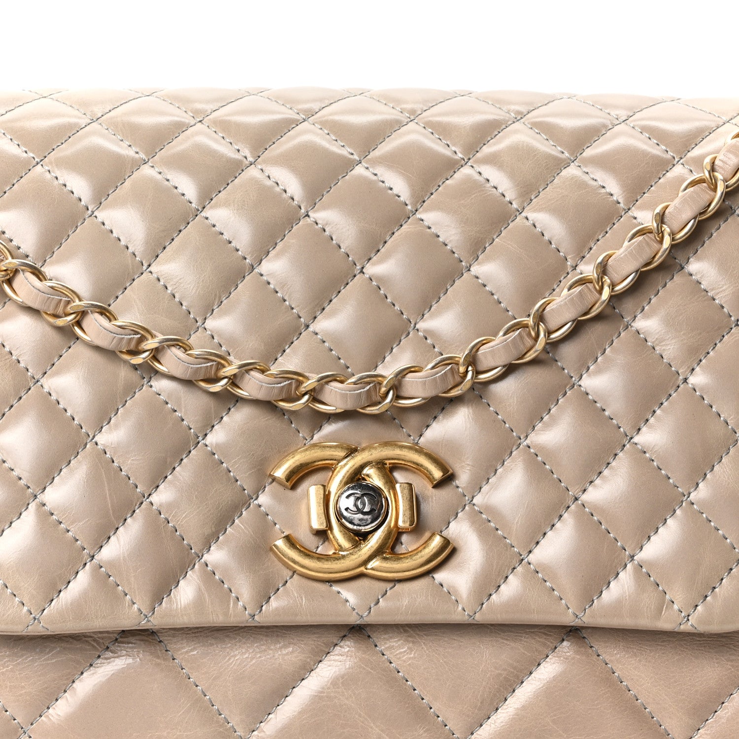 Chanel Glazed Calfskin Quilted Large Daily Walk Flap Beige 8 of 10