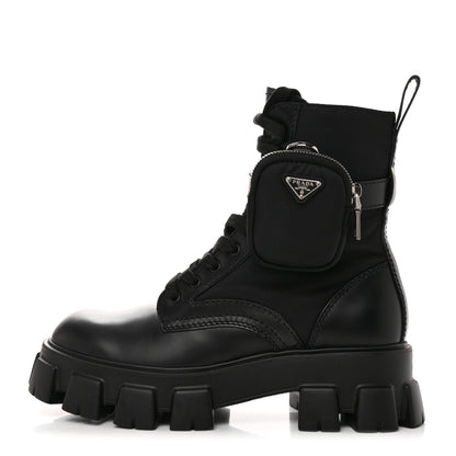 Prada Spazzolato Rois Re-Nylon Metal Triangle Logo Mens Monolith Pouch Pocket 60mm Combat Boots 8 Black 1 of 10