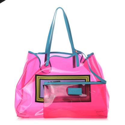 Versace Vinyl Calfskin 90s Logo Tote Pink Blue 1 of 5