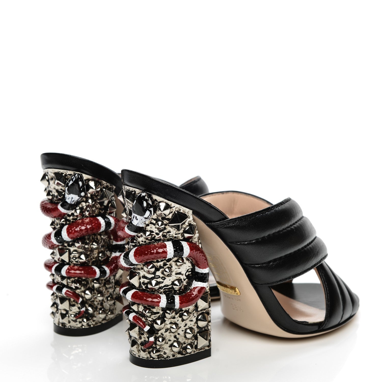Gucci Malaga Kid Kingsnake Webby Crossover High Heel Slide Sandals 36.5 Black 4 of 9