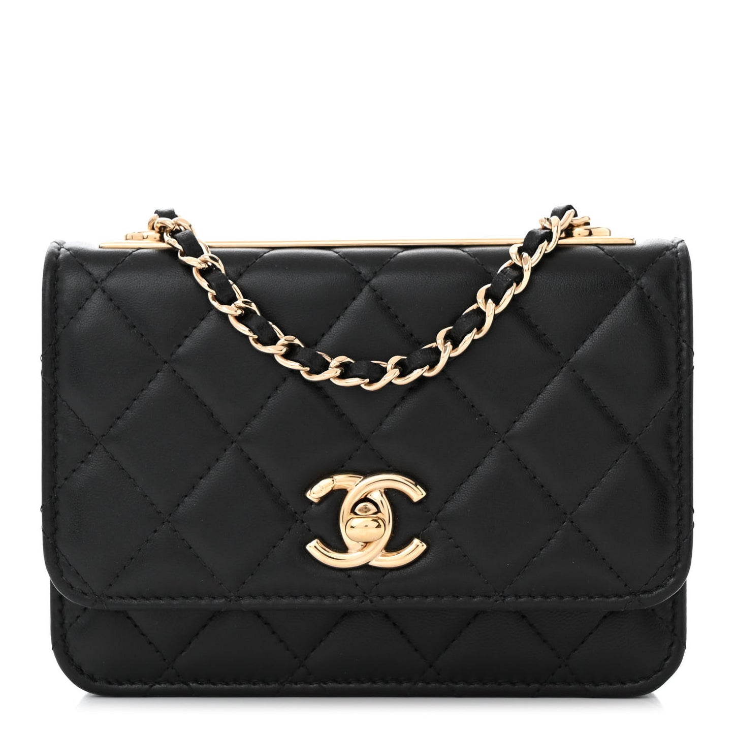 Lambskin Quilted Mini Trendy CC Wallet On Chain WOC Black