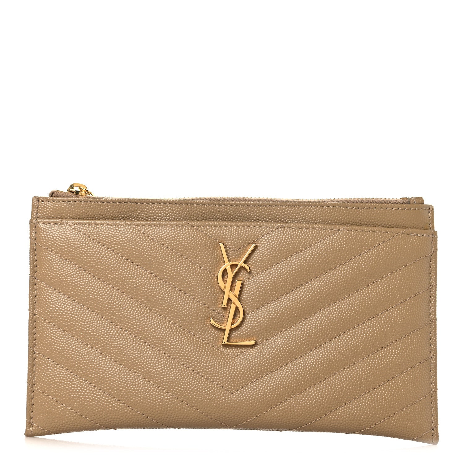 Saint Laurent Grain De Poudre Chevron Monogram Bill Pouch Dark Latte 1 of 8