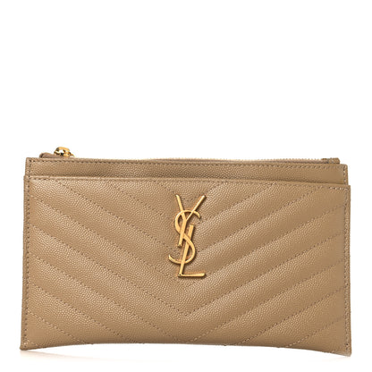 Saint Laurent Grain De Poudre Chevron Monogram Bill Pouch Dark Latte 1 of 8