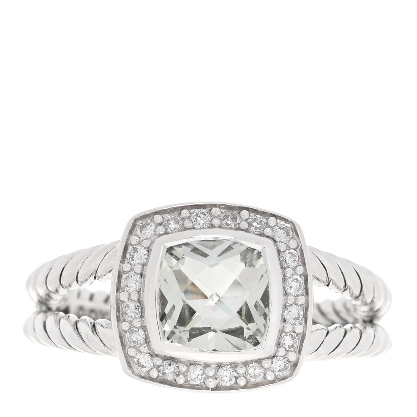 Sterling Silver Diamond Prasiolite 7mm Petite Albion Ring 54 7