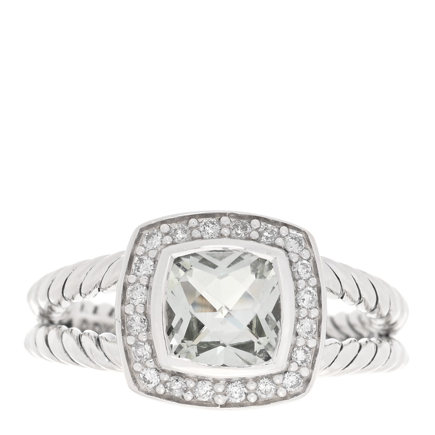 David Yurman Sterling Silver Diamond Prasiolite 7mm Petite Albion Ring 54 7 1 of 4