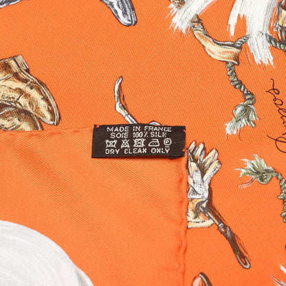 Hermes Silk A Propos de Bottes Pocket Square Orange 4 of 4