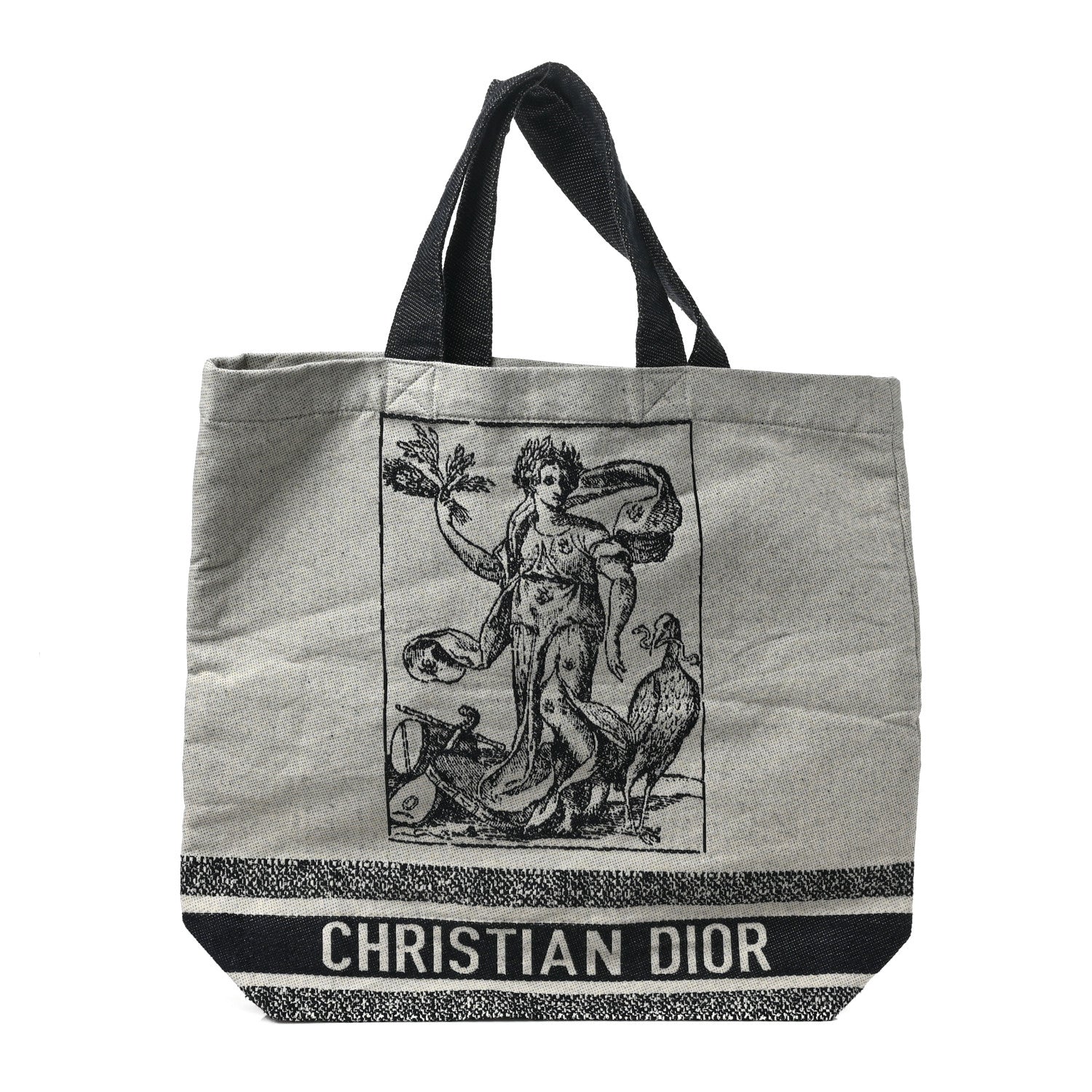 Christian Dior Canvas Print Cruise Tote Ivory Black 1 of 8