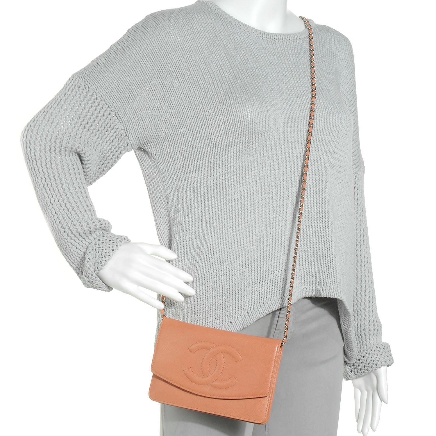 Chanel Caviar Wallet on Chain WOC Dark Beige 2 of 8