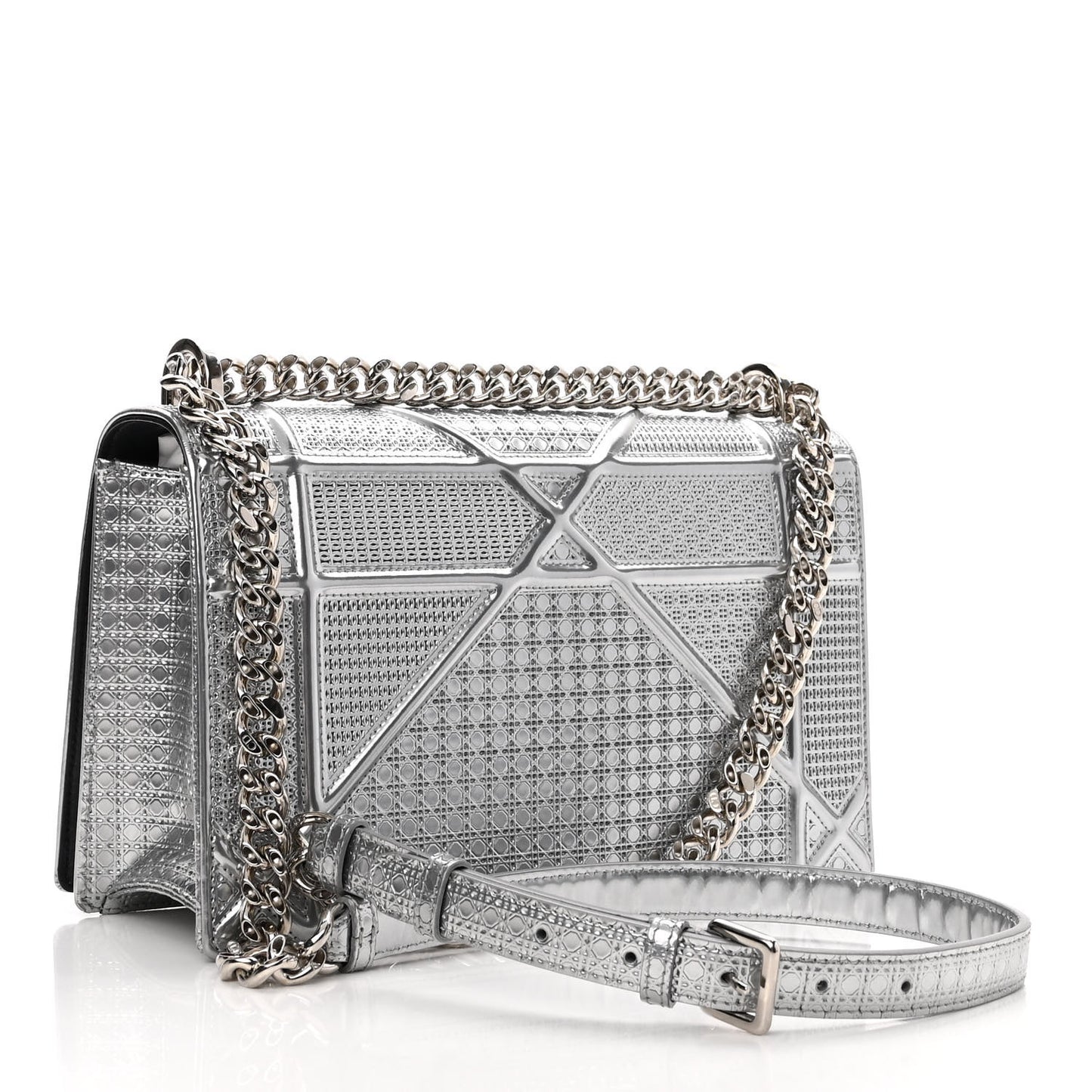 Metallic Patent Micro-Cannage Medium Diorama Flap Bag Silver