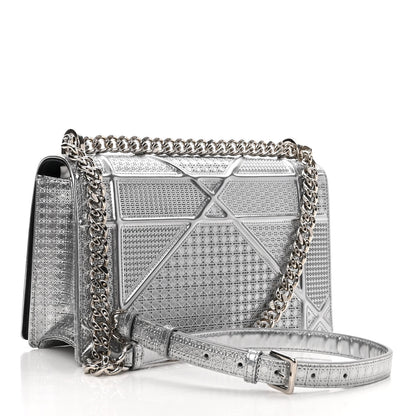 Christian Dior Metallic Patent Micro-Cannage Medium Diorama Flap Bag Silver 2 of 8