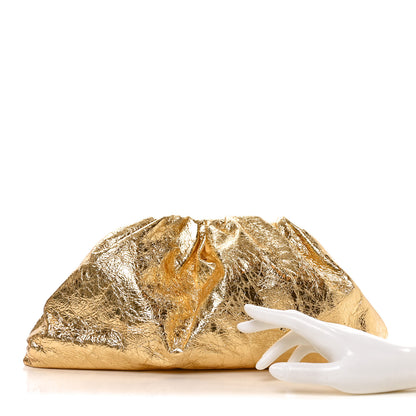 Bottega Veneta Metallic Crinkled Lambskin The Pouch Oversized Clutch Oro 2 of 11