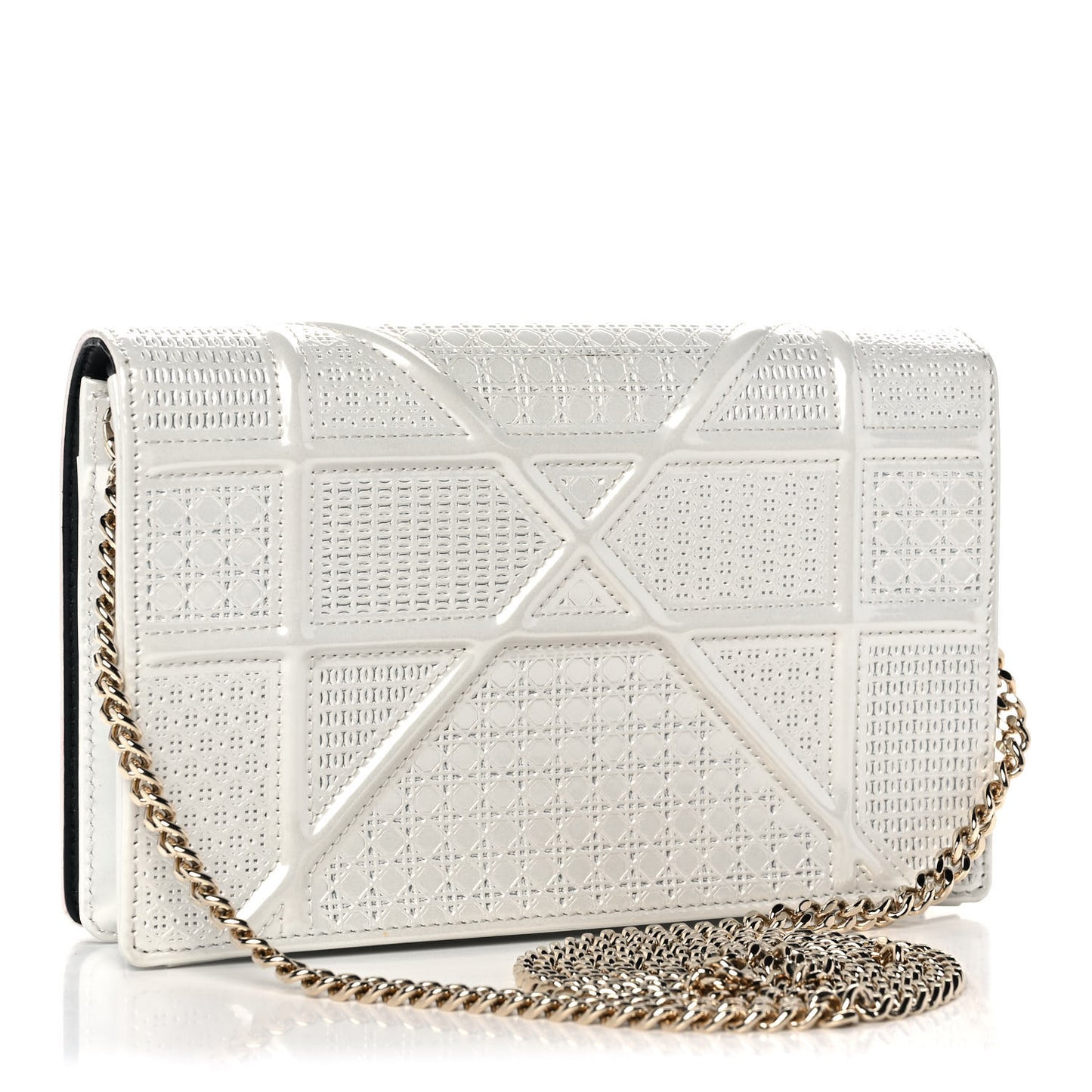 Patent Micro-Cannage Diorama Wallet on Chain Pouch White