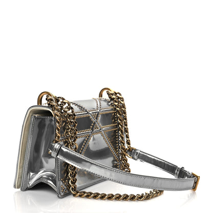 Christian Dior Metallic Patent Studded Small Diorama Flap Bag Silver 3 of 9