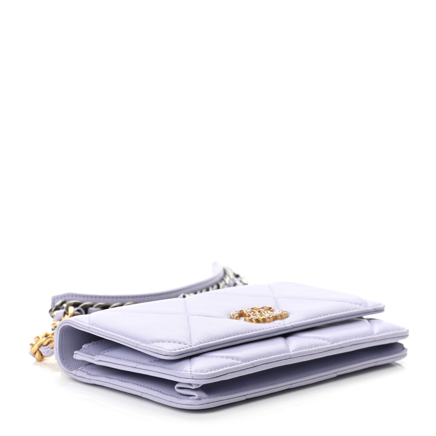Lambskin Quilted Chanel 19 Wallet On Chain WOC Light Purple