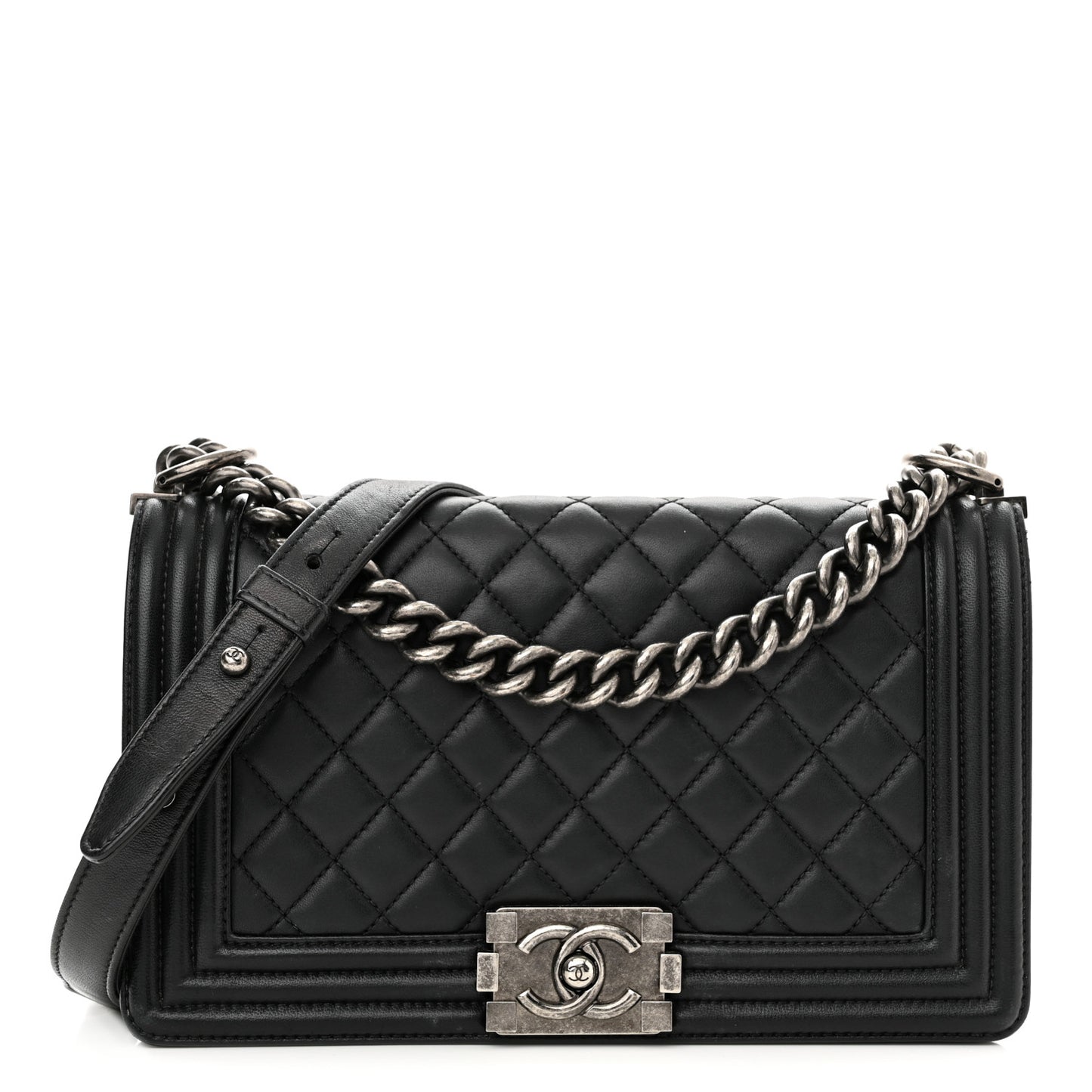 Lambskin Quilted Medium Boy Flap Black