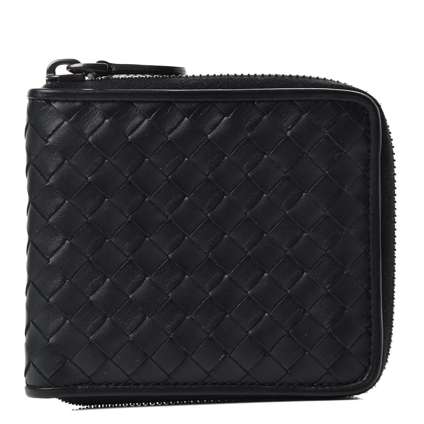 Nappa Intrecciato Zip Around Compact Wallet Black