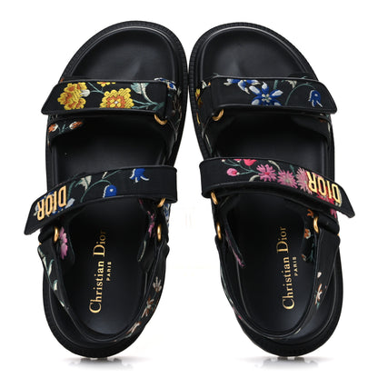 Christian Dior Technical Fabric Petites Fleurs Print Dioract Sandals 39.5 Black Multicolor 2 of 11