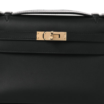 Hermes Swift Horseshoe Kelly Pochette Clutch Black Lime 8 of 12