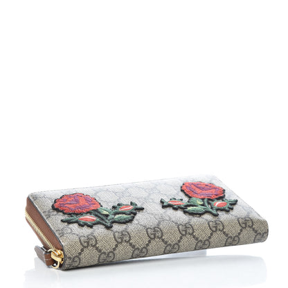 Gucci GG Supreme Monogram Embroidered Roses Zip Around Wallet Red 4 of 8