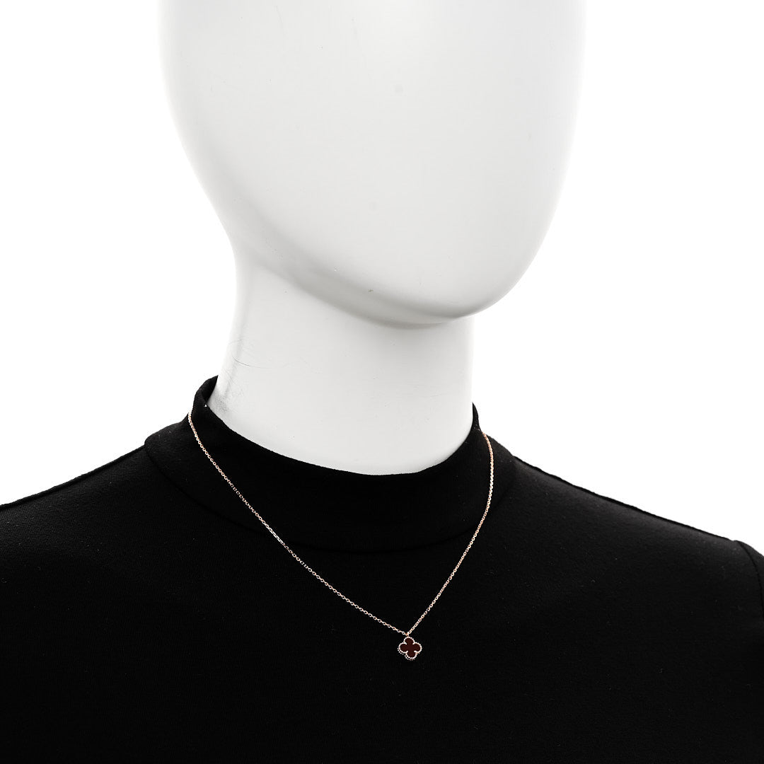 Van Cleef & Arpels 18K Rose Gold Carnelian Sweet Alhambra Pendant Necklace 2 of 6