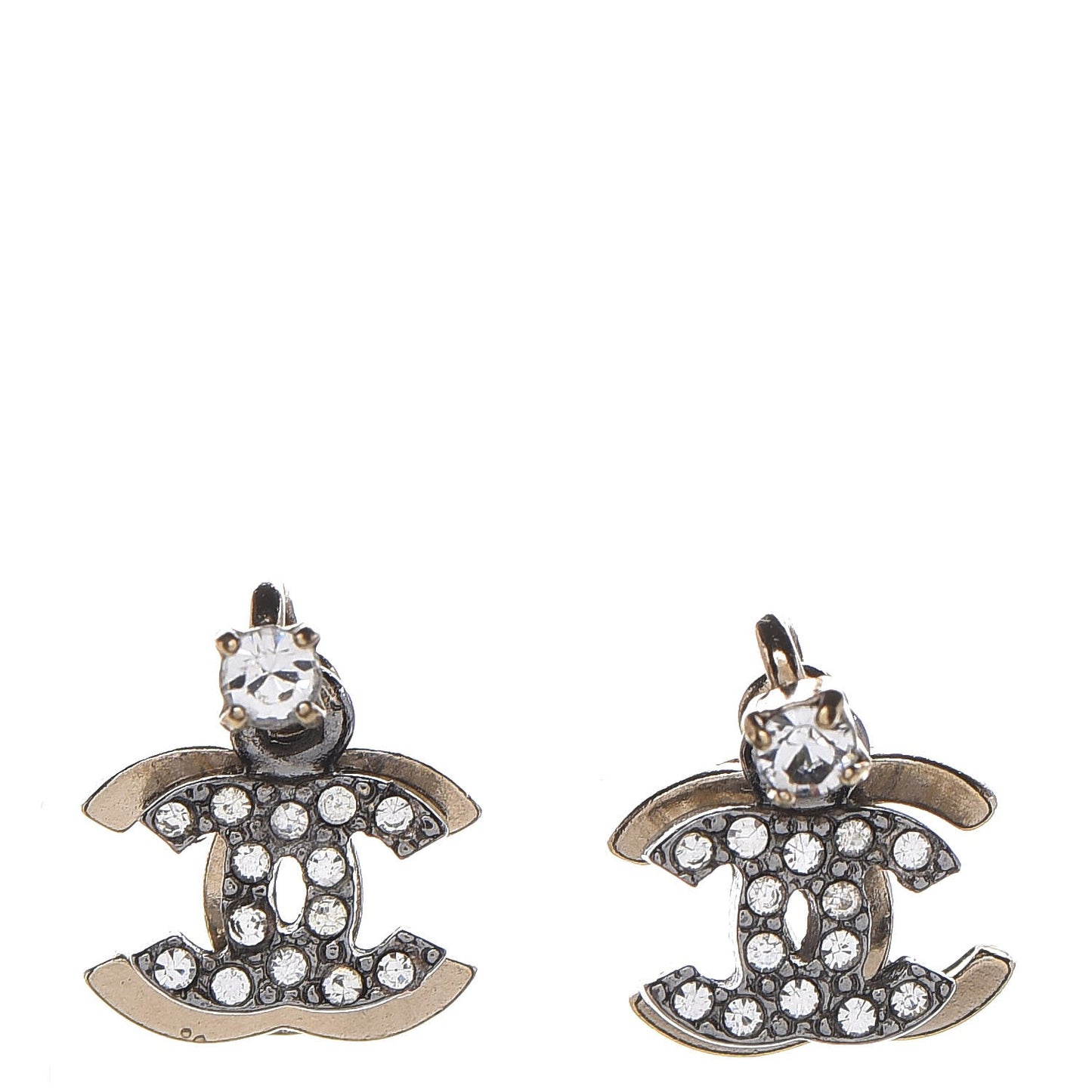 Ruthenium Crystal Double CC Earrings Gold