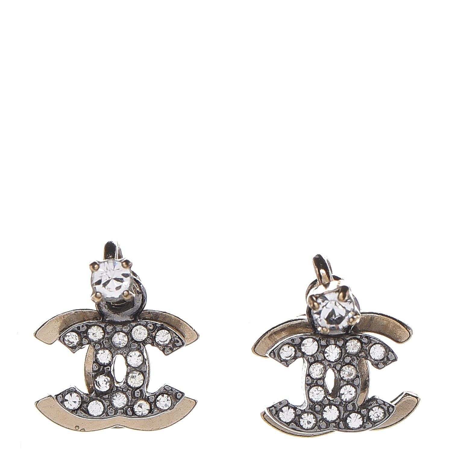 Chanel Ruthenium Crystal Double CC Earrings Gold 1 of 5