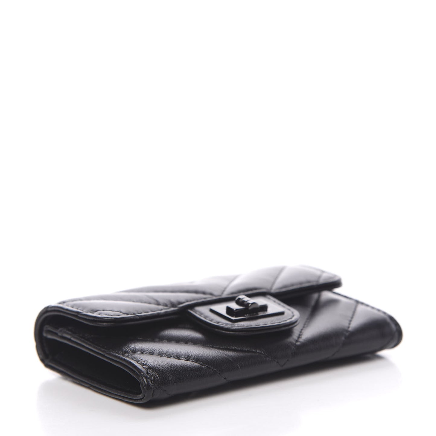 Aged Calfskin Chevron Quilted Reissue Card Holder Wallet So Black