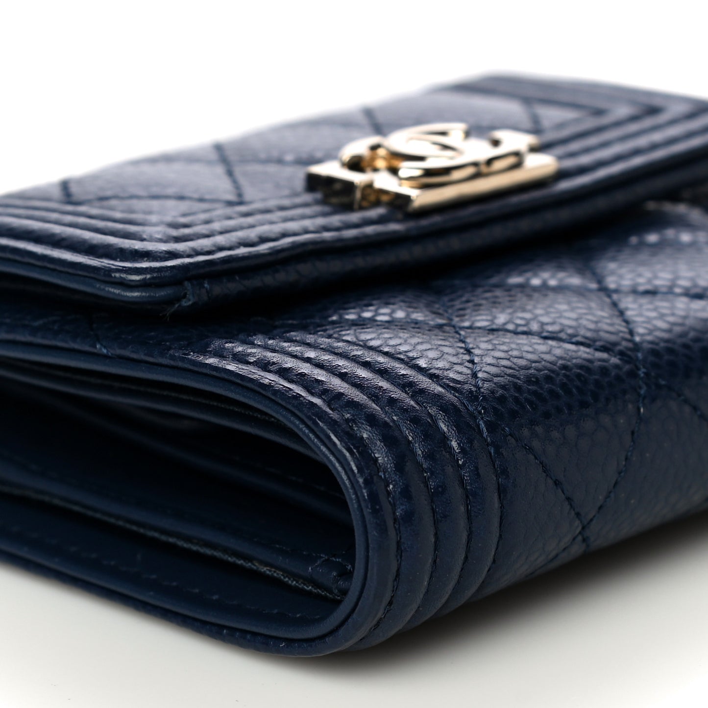 Caviar Quilted Compact Boy Wallet Blue