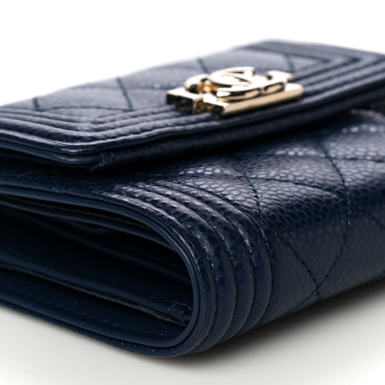 Chanel Caviar Quilted Compact Boy Wallet Blue 9 of 12