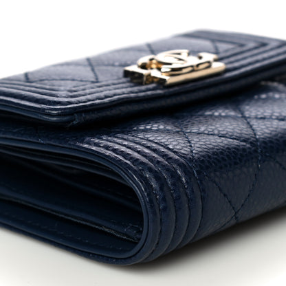 Chanel Caviar Quilted Compact Boy Wallet Blue 9 of 12
